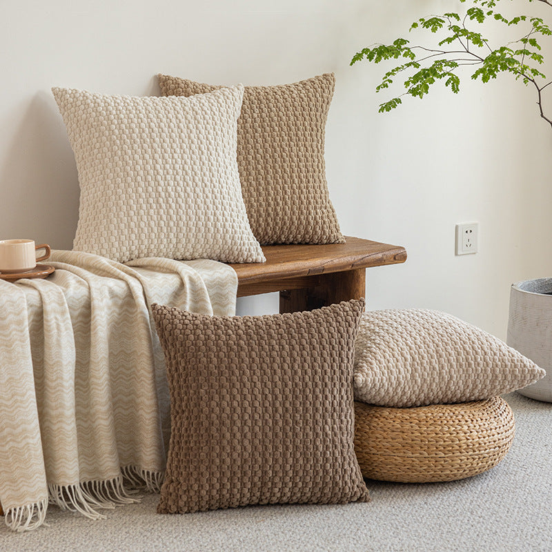 Textured chenille waffle throw pillow with plush insert Bowlift