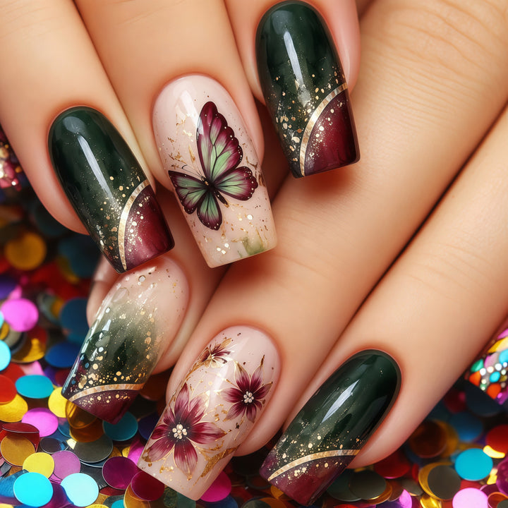 Artificial nails with elaborate butterfly and flower designs Bowlift