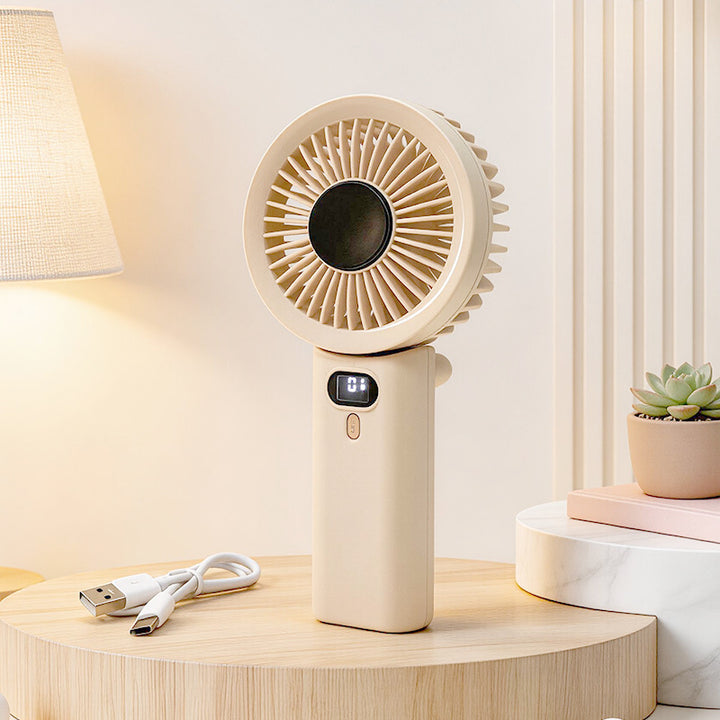 Women Portable Hand Fan with Temperature Regulating Display Bowlift