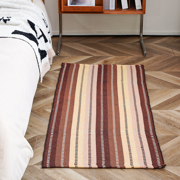 Flat-woven runner rug with check pattern and decorative border stripe Bowlift
