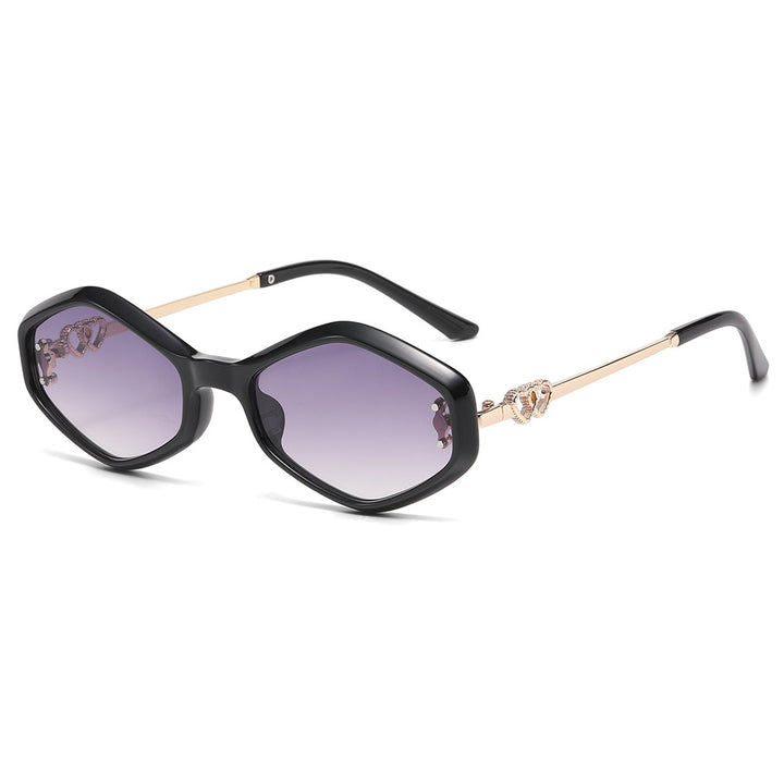 Oversized geometric acetate sunglasses with gold metal temples and crystal interlock detail Bowlift