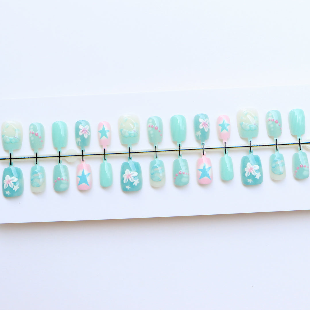 Mermaid-Inspired Decorative Press-On Nail Set Bowlift