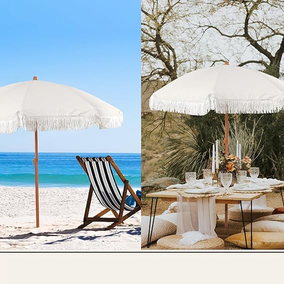 Women's sun umbrella with tassels and striped design Bowlift