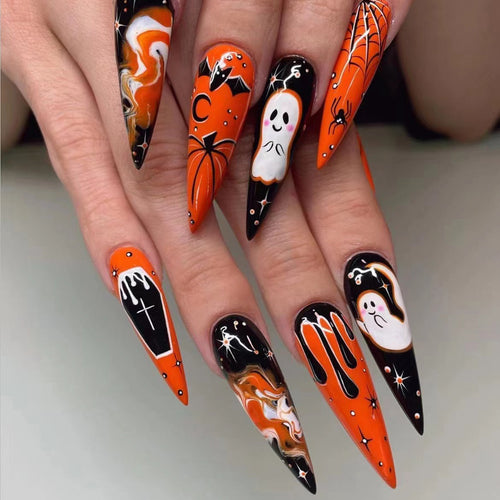 Halloween Themed Stiletto Press-On Nails Bowlift