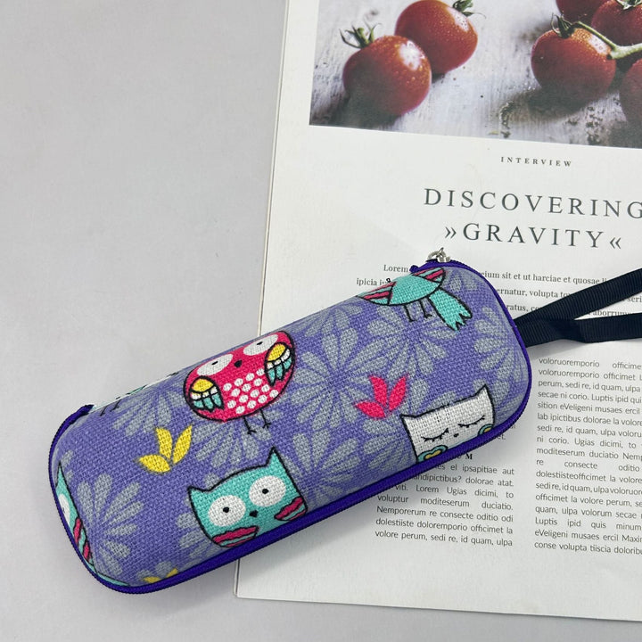 Printed hard-shell eyeglass and accessory case with wrist strap Bowlift