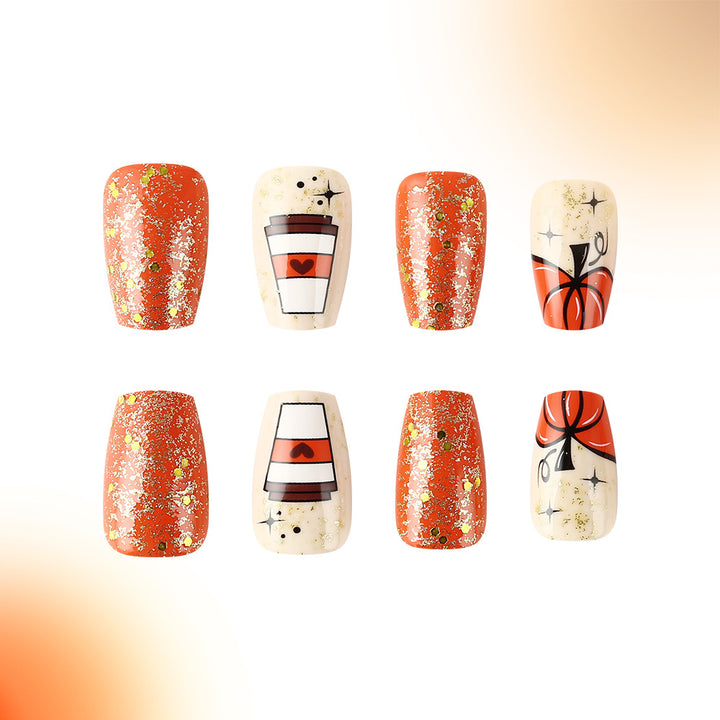 Seasonal Pumpkin-Themed Press-On Nail Art Design Bowlift