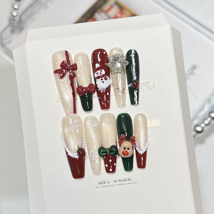 Festive-Themed Press-On Nail Art Set with Charming Holiday Designs Bowlift