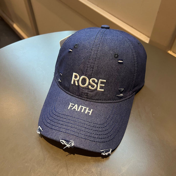 Distressed Baseball Cap with Inspirational Embroidery