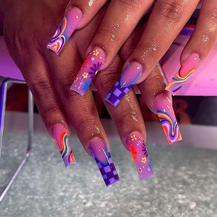 Decorative Long Acrylic Nail Design Bowlift