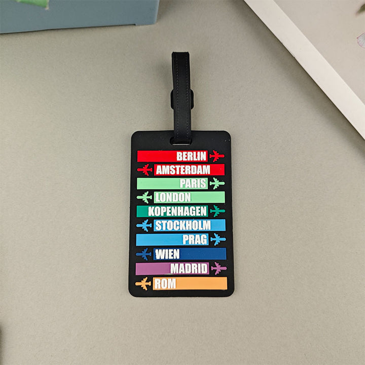 Unisex luggage tag with international travel destinations Bowlift