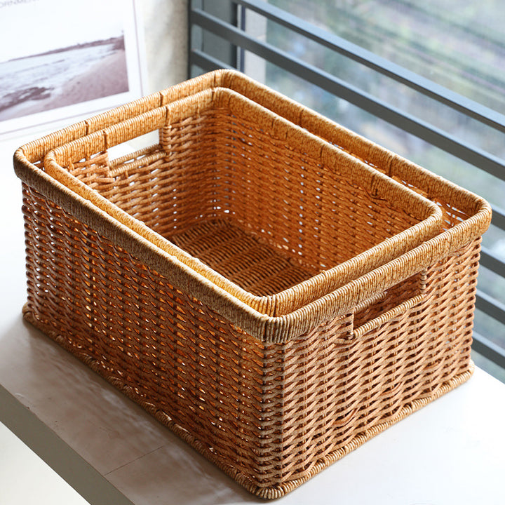 Handwoven Storage Basket with Cutout Handles Bowlift