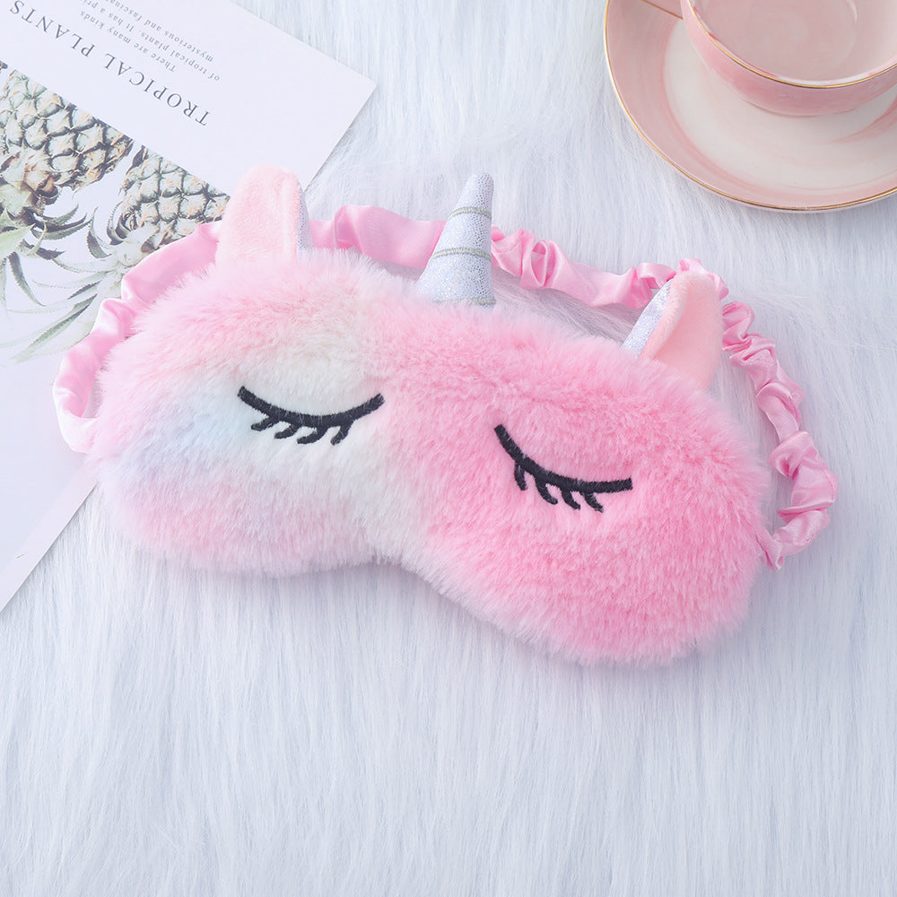 Ladies nan cozy unicorn sleep mask with embroidered eyelashes, soft plush and elastic ruffled ribbon Bowlift