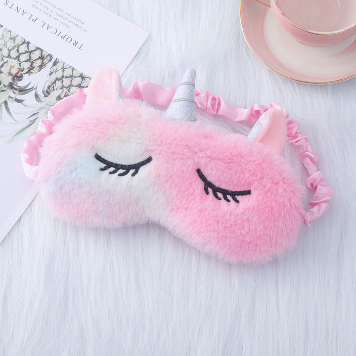 Ladies nan cozy unicorn sleep mask with embroidered eyelashes, soft plush and elastic ruffled ribbon Bowlift