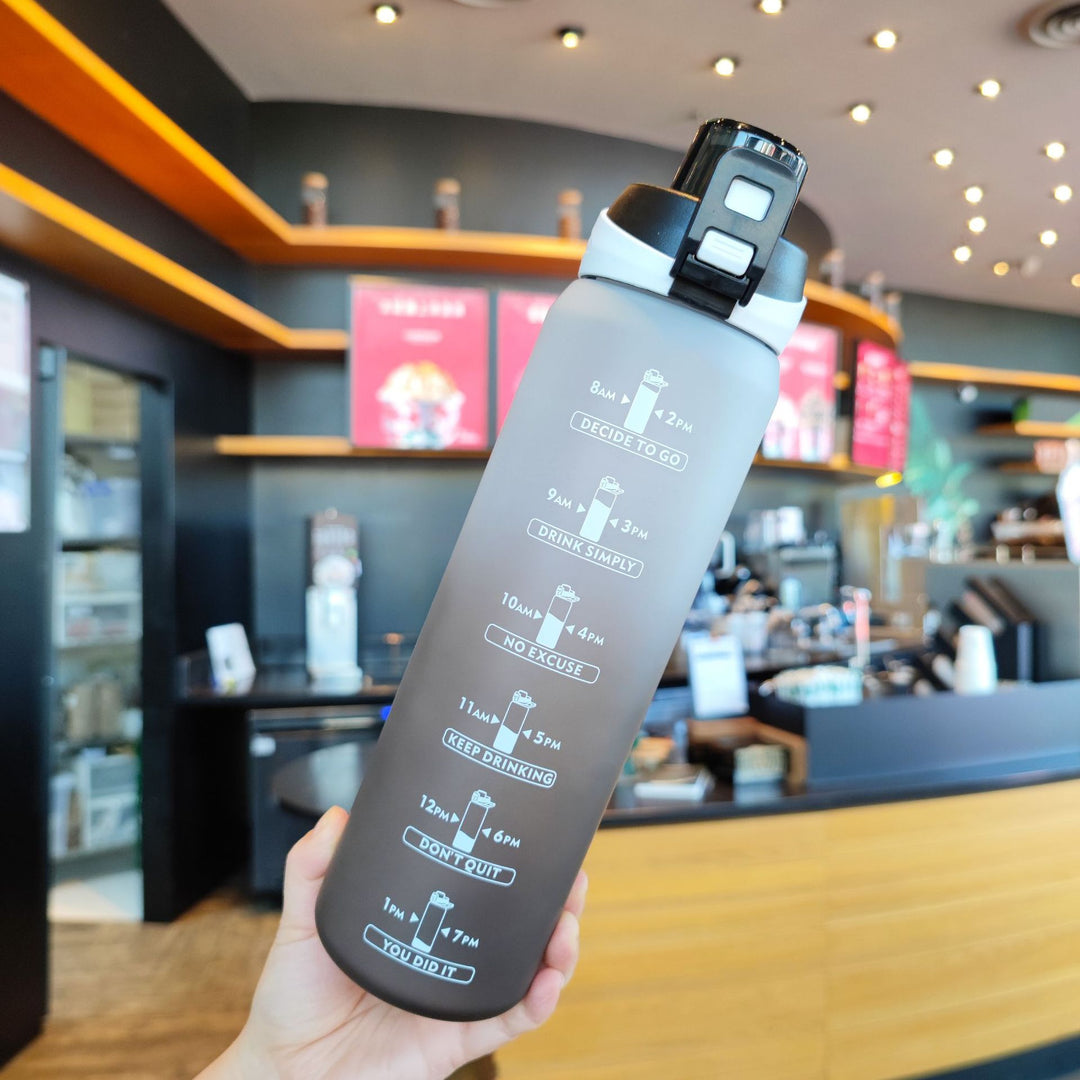 Women's Motivational Water Bottle with Unique Time Marking and Secure Closure Bowlift