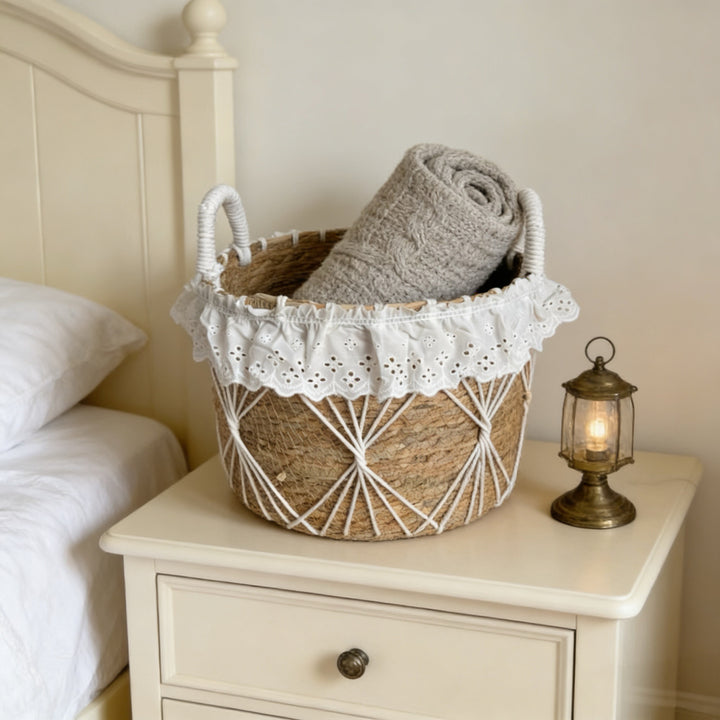 Decorative Woven Storage Basket with Ruffled Edge Bowlift