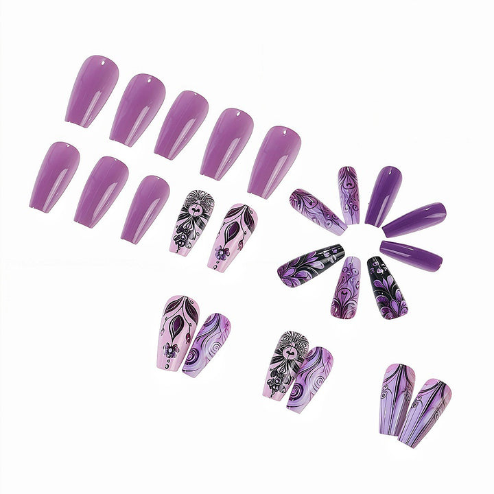 Artificial nails with intricate purple pattern Bowlift