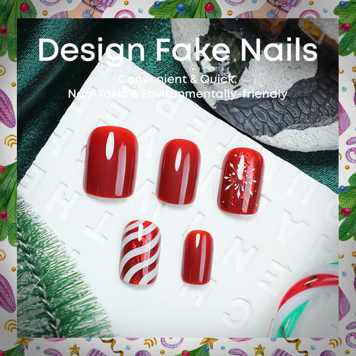 Artificial nail set with festive designs and glitter accents Bowlift