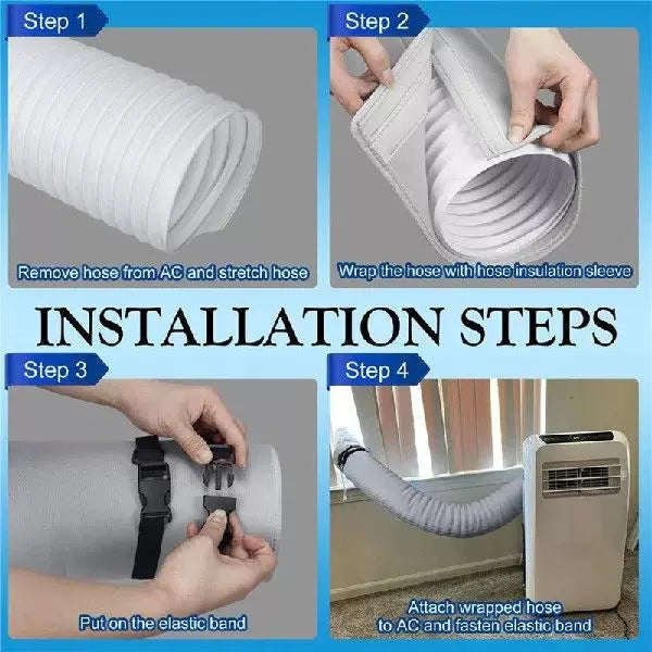 Unisex One Size Insulated Accordion Style Portable Air Conditioner Exhaust Hose Extension with Protective Sleeve and Snap Button Clips Bowlift