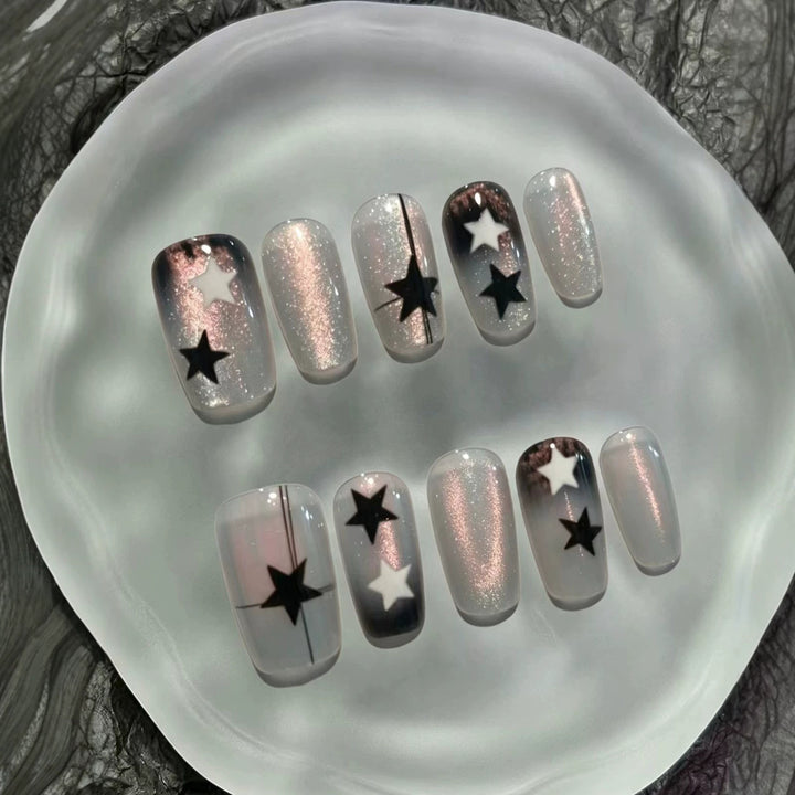 Artistic Star-Pattern Press-On Nail Set Bowlift