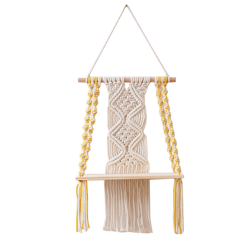 Macramé Decorative Shelf with Wooden Base Bowlift