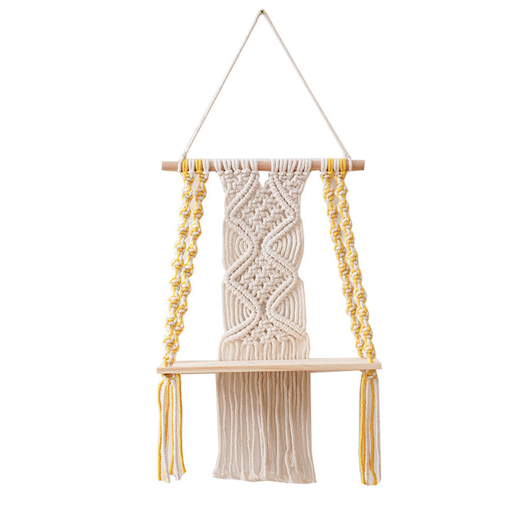 Macramé Decorative Shelf with Wooden Base Bowlift