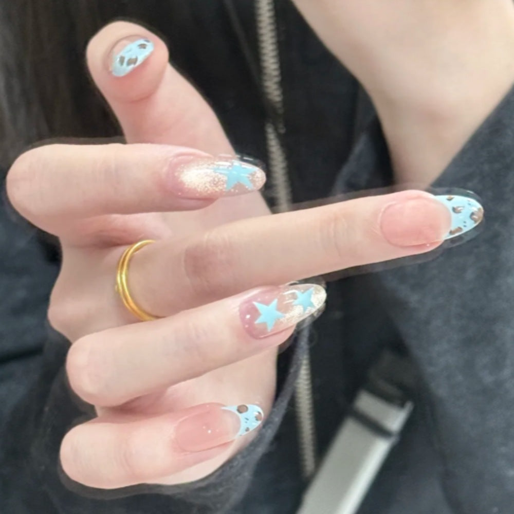 Thematic Press-On Nail Set with Star and Animal Print Bowlift