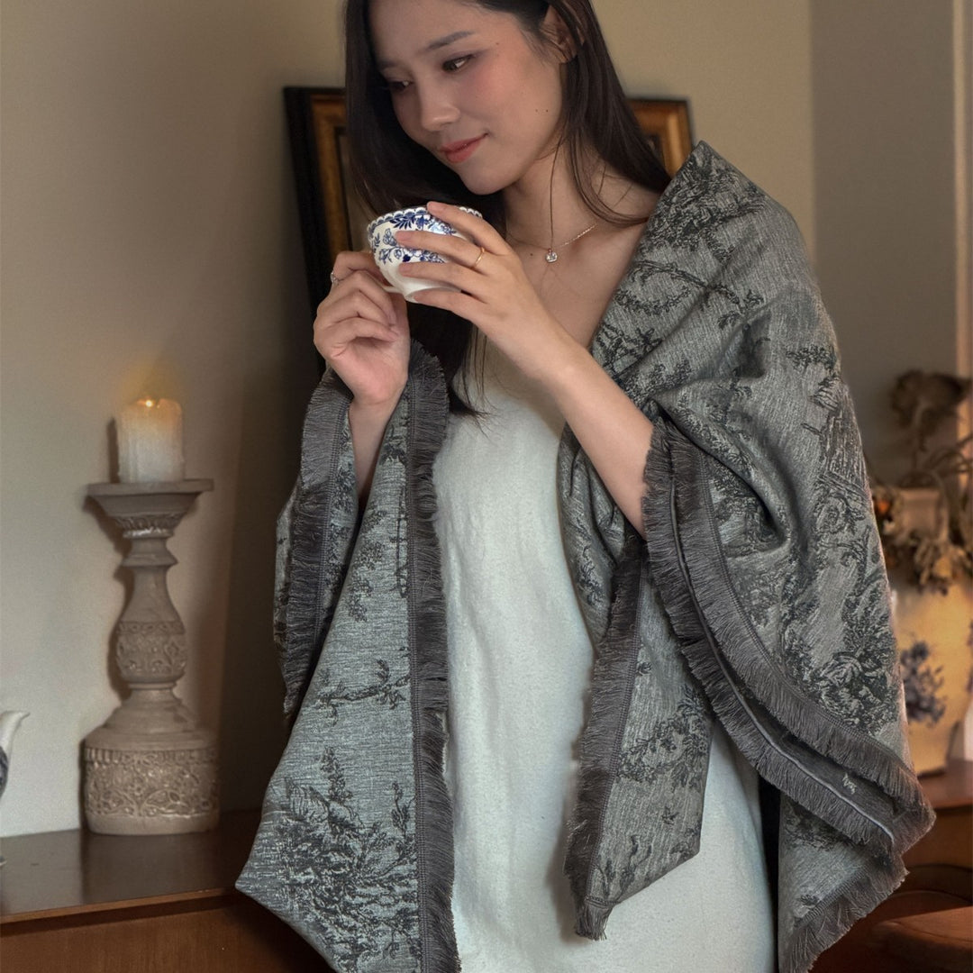 Decorative Jacquard Woven Throw Blanket with Fringed Edge