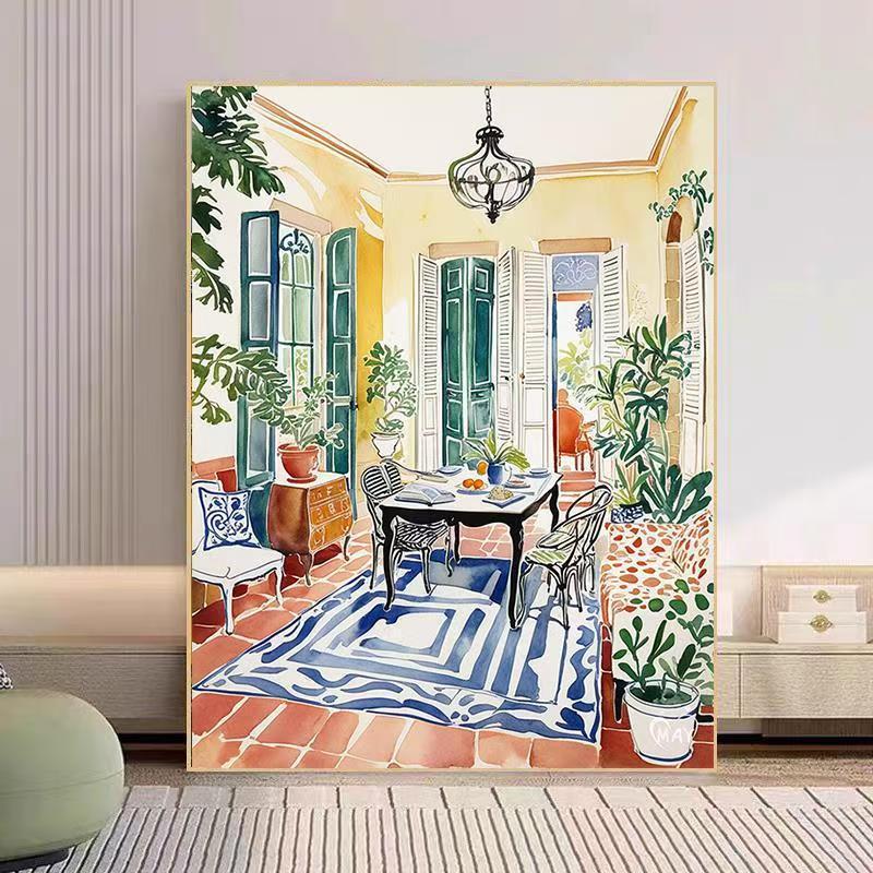 Cozy Living Room Watercolor Art Print Bowlift