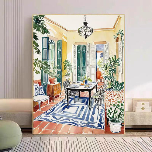 Cozy Living Room Watercolor Art Print Bowlift