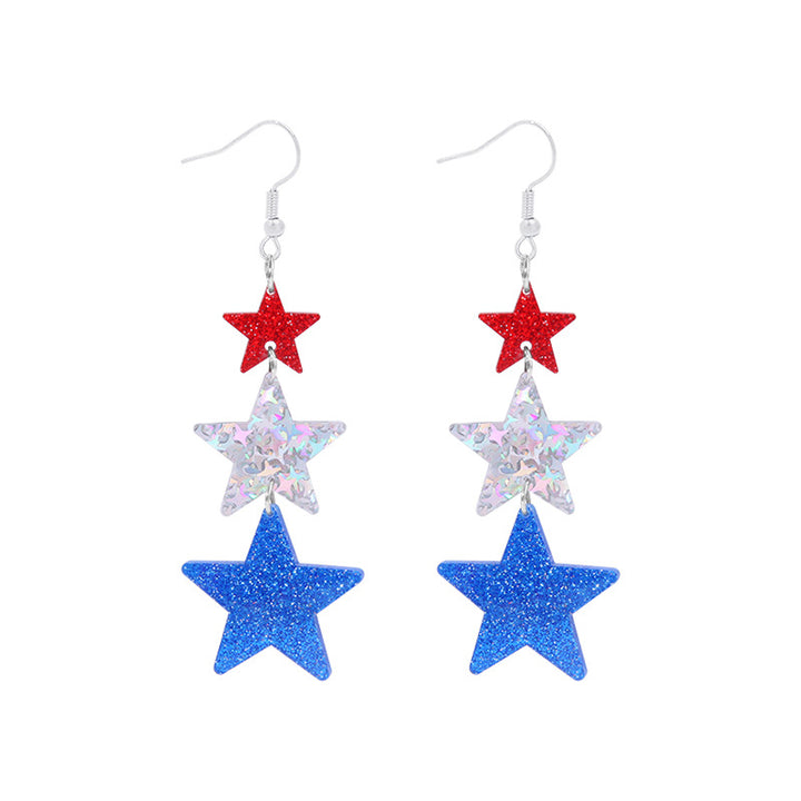 Women's star-shaped enamel earrings with USA flag motif and gold-plated fish Bowlift