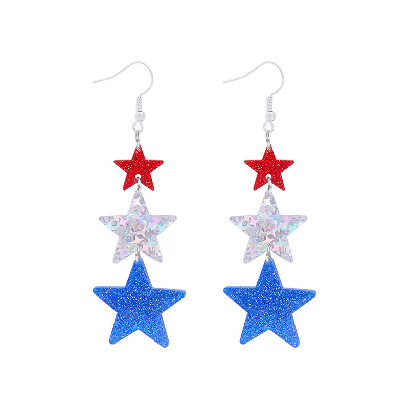 Women's lightweight star earrings with enamel flag design and fishhook Bowlift