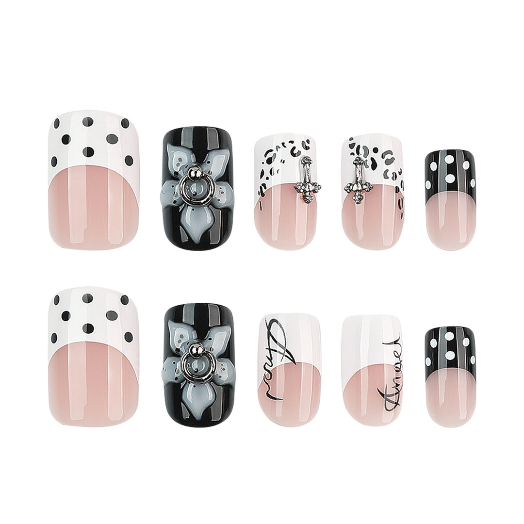 Artful nail extensions with elegant black-and-white design Bowlift