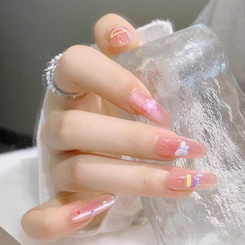 Elegant Press-On Nail Art with Artistic French Tip Design Bowlift
