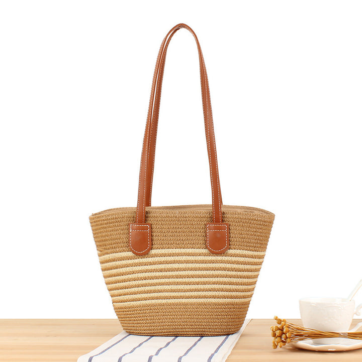 Beach bag with Stylish Woven Design and High-Quality Vegan Leather Handles Bowlift