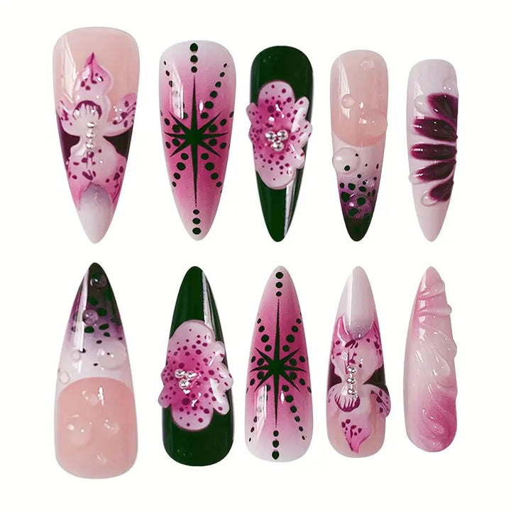 Premium Decorative Stiletto Press-On Nail Art Bowlift