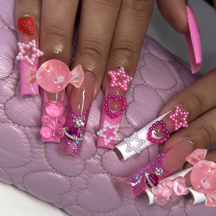 Decorative False Nail Art Set with 3D Embellishments Bowlift
