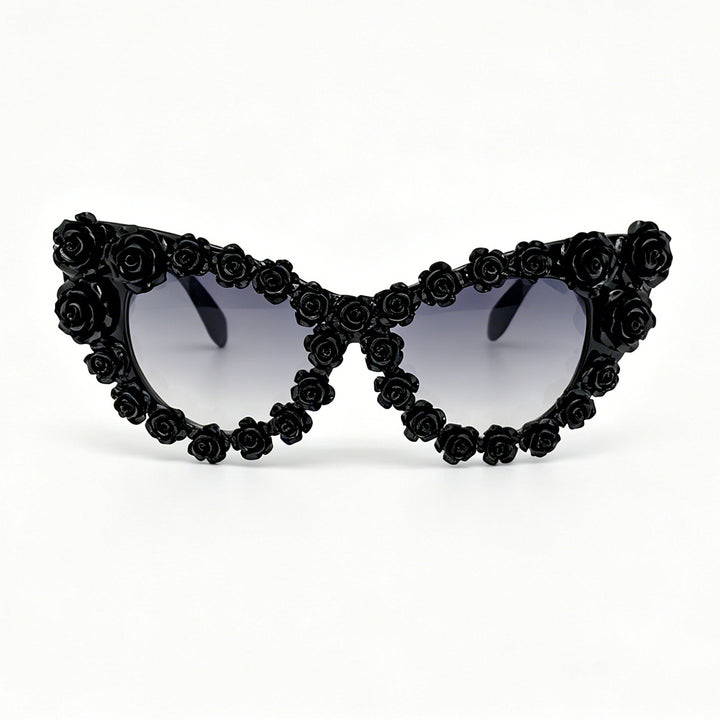 Women's Heart-Shaped Sunglasses with Floral Application Bowlift