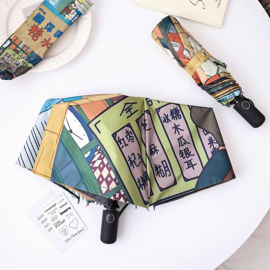 Ladies innovative folding umbrella with unique graphic design Bowlift