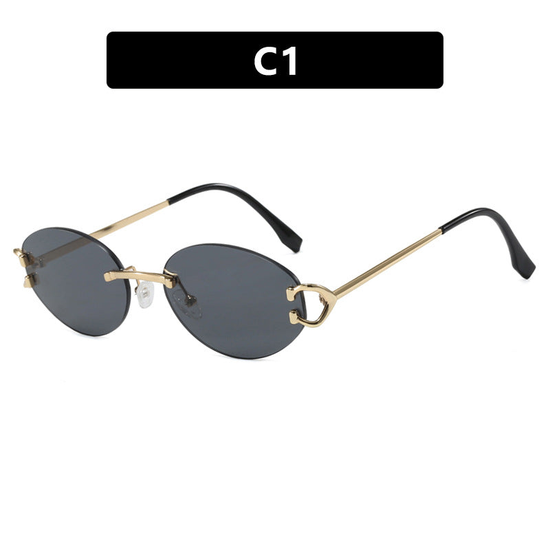 Women's elegant oval-shaped sunglasses with fashionable metal frame Bowlift