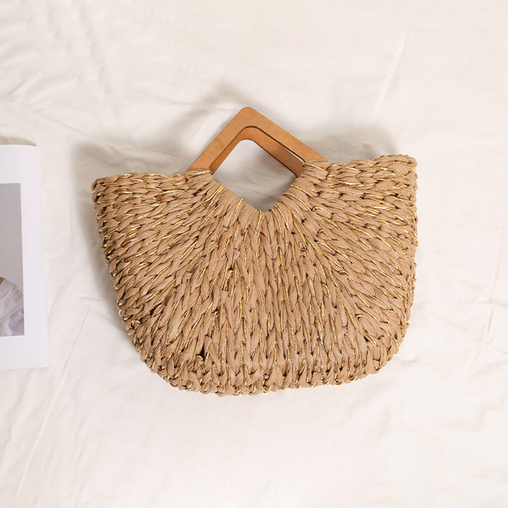 Handcrafted Portable Baskets Bag with Wooden Handles Bowlift