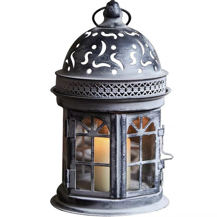 Ornate Metal Stained-Glass Tea Light Lantern Bowlift