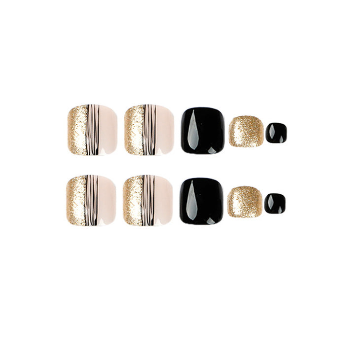 Exquisite toenail art with glitter and stripe design Bowlift