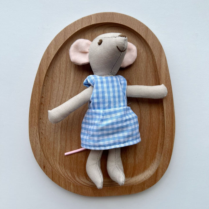 Handmade Linen Mouse Doll with Removable Gingham Dress