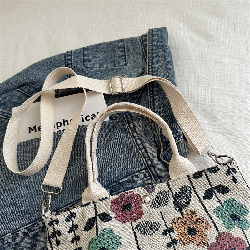 Cute Strawberry Print Canvas Tote Bag