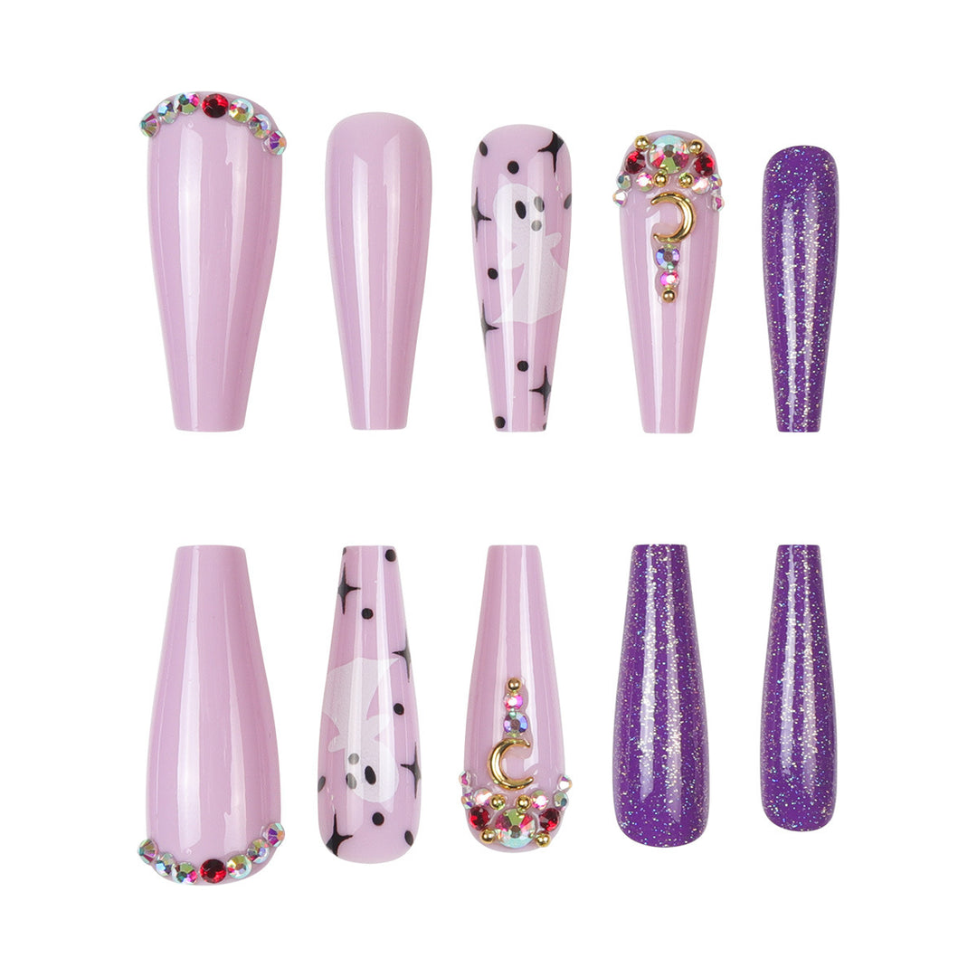 Artistic Stiletto Press-On Nails with Glitter and Decorative Accents Bowlift