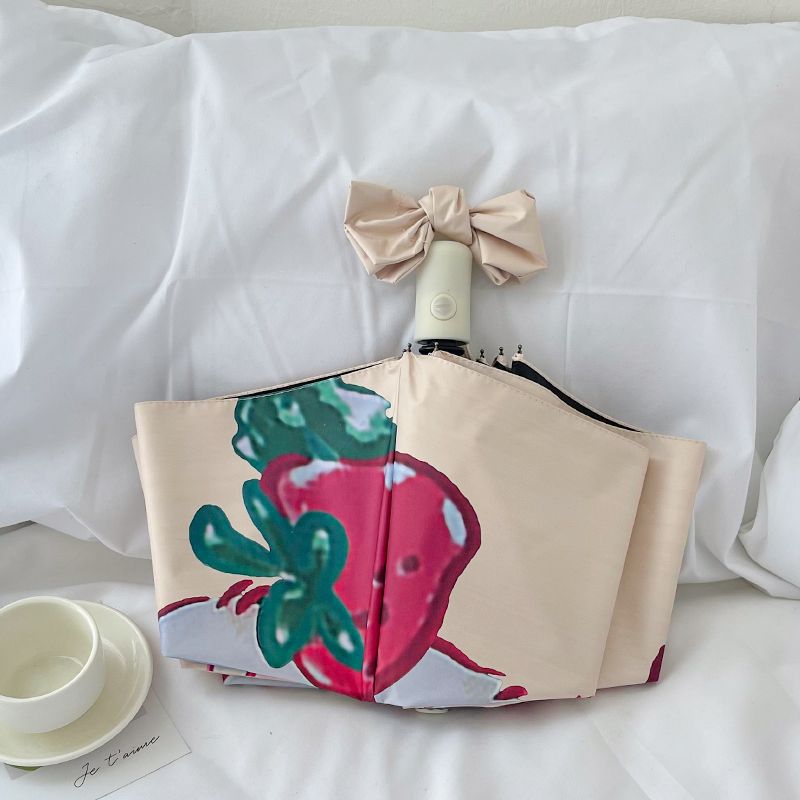 Ladies folding umbrella with cheerful strawberry motif Bowlift