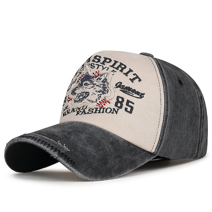 Men's Vintage-Inspired Embroidered Wolf Cap Bowlift