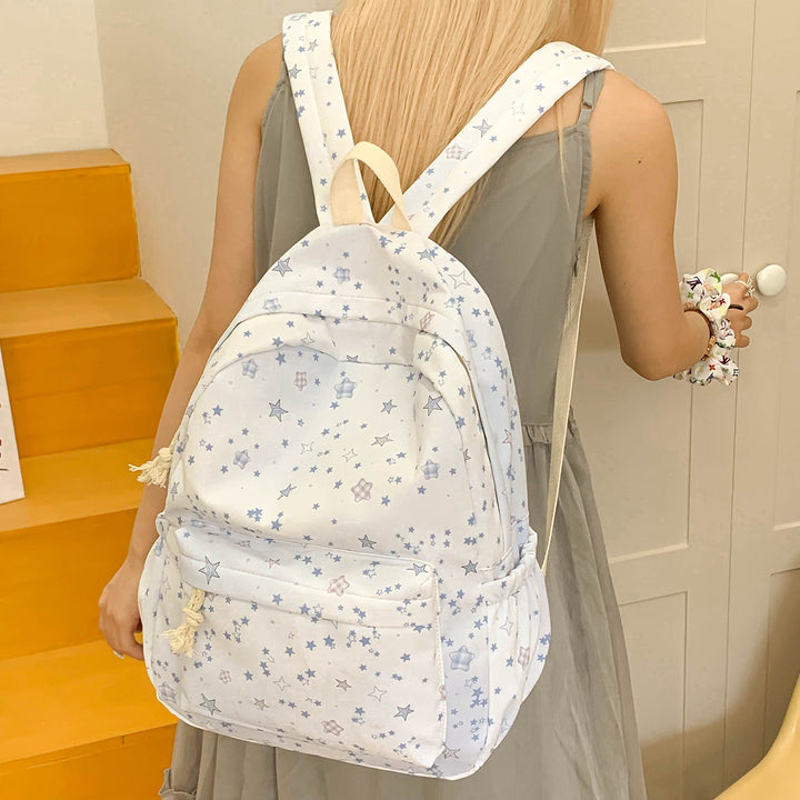 Star-Patterned Canvas Backpack Bowlift