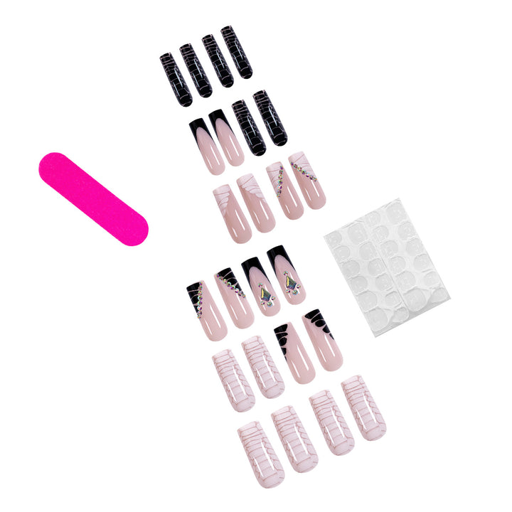 Exclusive artificial nails with glitter details and geometric designs Bowlift