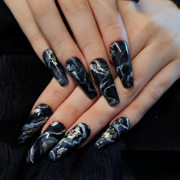 Artificial nails in elegant marble and gold design Bowlift